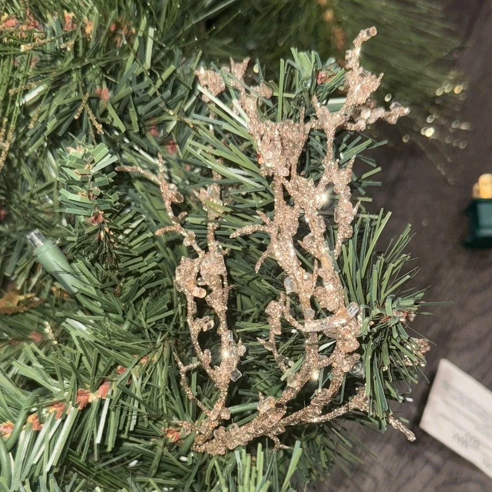 Festive Green Holiday Garland with Gold Accents and lights